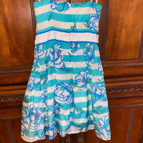 Lilly Pulitzer Blue Floral & Stripes Strapless Dress - Picture 4 of 6